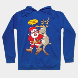 Happy Santa Claus thanking his good reindeer Rudolph Hoodie